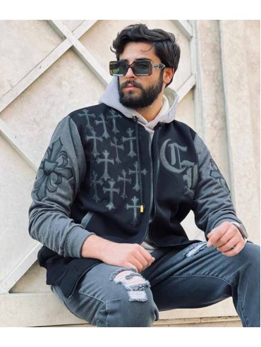 سویشرت بیسبال گلدوزی چرمی کد 1405